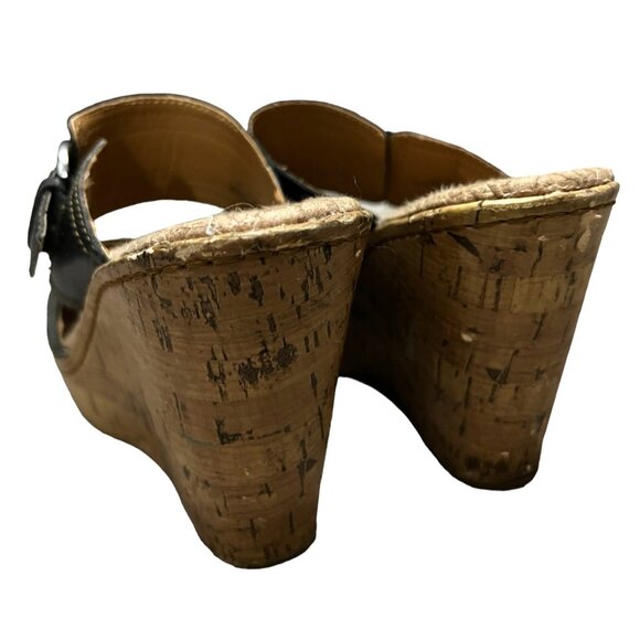 b.o.c. Black Leather Wedge Sandals Sz 7 Womens C17903 CIK12 - Picture 9 of 15